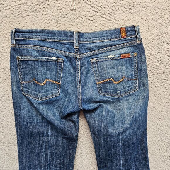 7 For All Mankid Jeans Womens Size 28 Blue Denim Bootcut Low Rise - Picture 8 of 14
